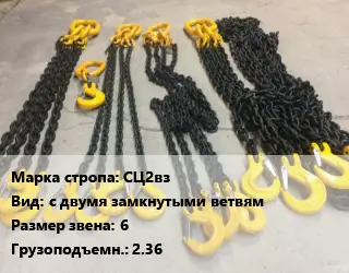 Строп цепной СЦ2вз с двумя замкнутыми ветвям Звено:6 Грузопод.2.36